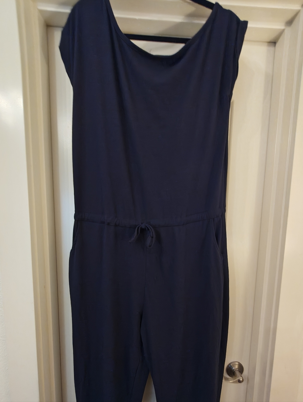 Women’s Navy Blue Jumpsuit with Drawstring Waist - Picture 2 of 4